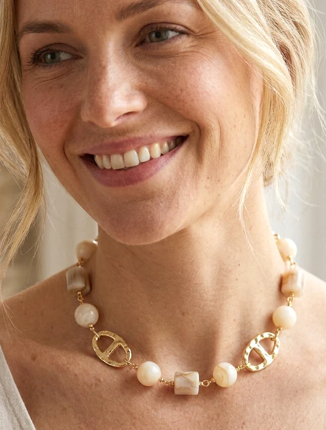 Parelsnoer en ovale schakels - Goud/beige