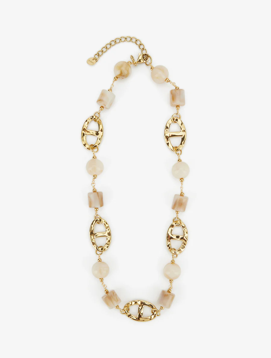 Parelsnoer en ovale schakels - Goud/beige - Image 2