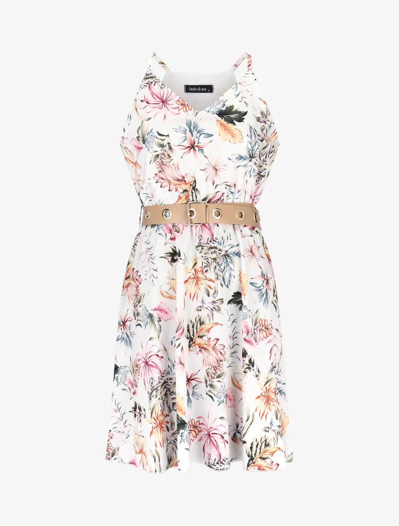 Fit & flare jurk met bladerenprint - Wit - Image 2