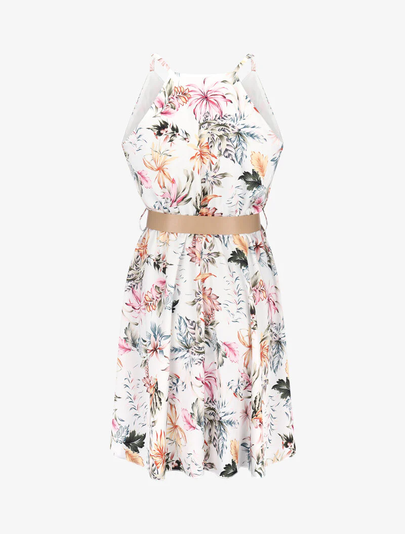 Fit & flare jurk met bladerenprint - Wit - Image 3