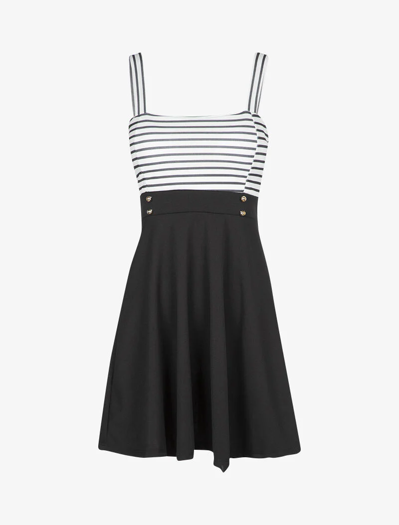 Fit & flare jurk met gestreepte buste - Zwart
