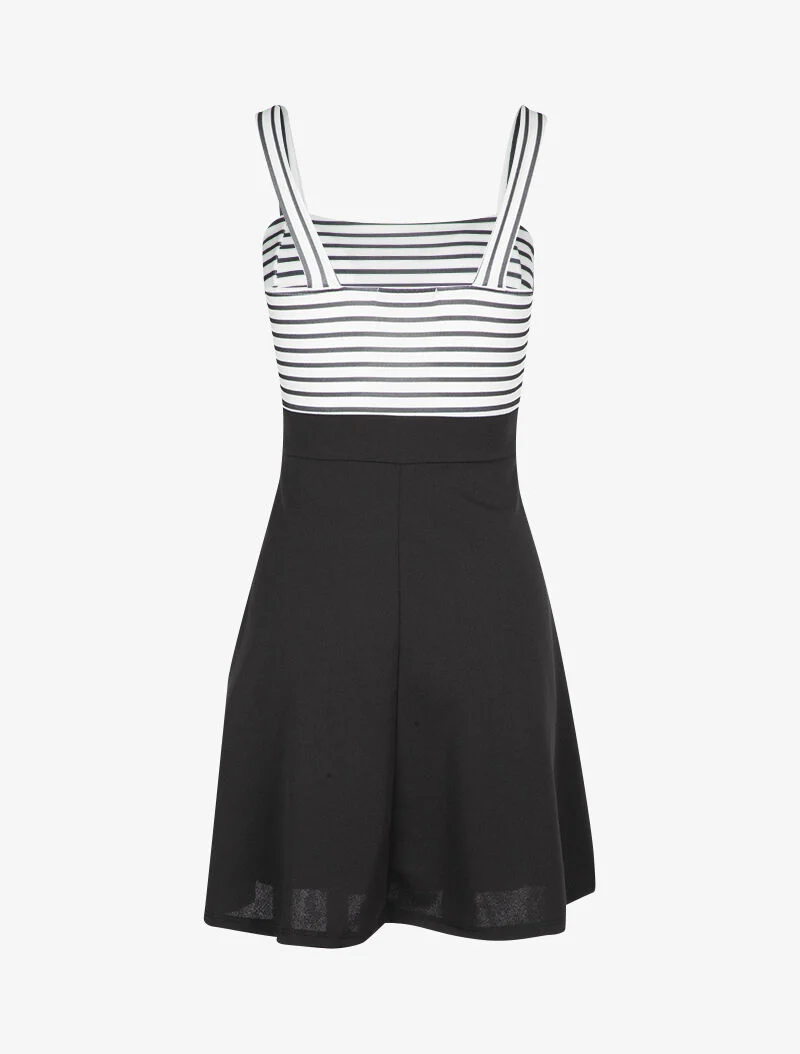 Fit & flare jurk met gestreepte buste - Zwart - Image 2
