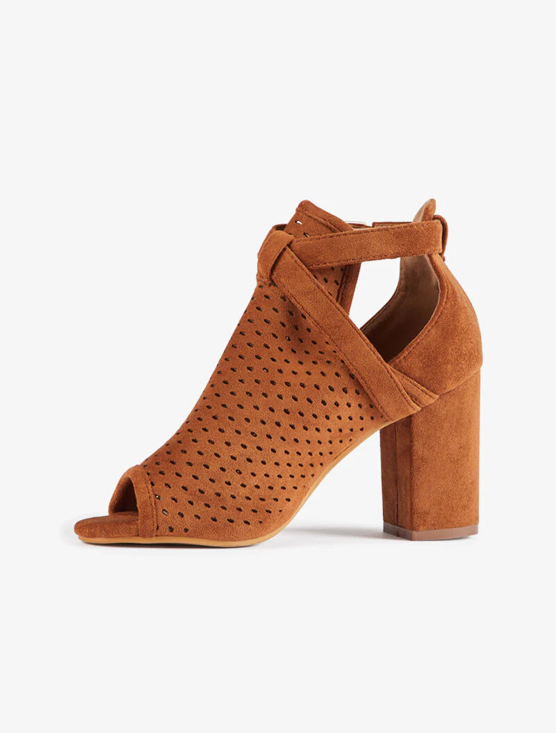 Suède peep-toes met stippen - camel - Image 2