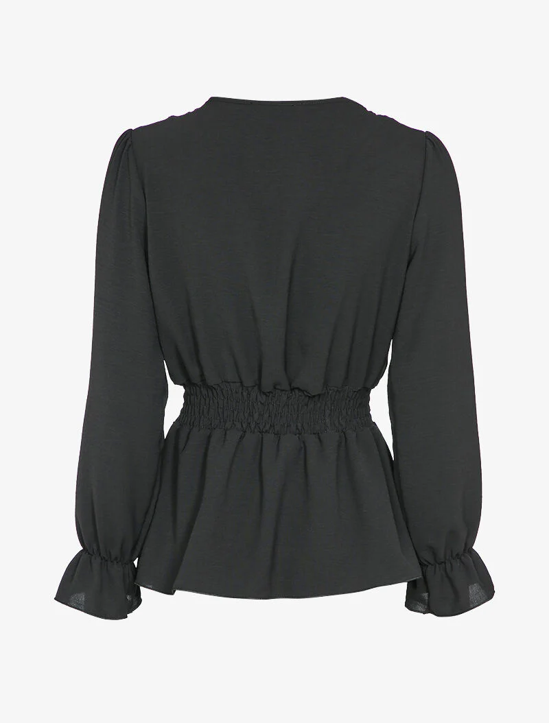 Peplum blouse versierd met borduursels - Zwart - Image 2