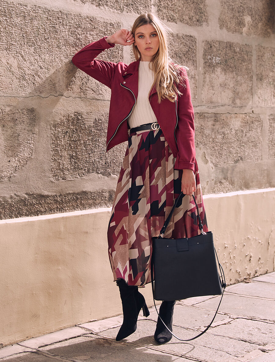 Perfecto-stijl suède jas - Bordeaux - Image 4