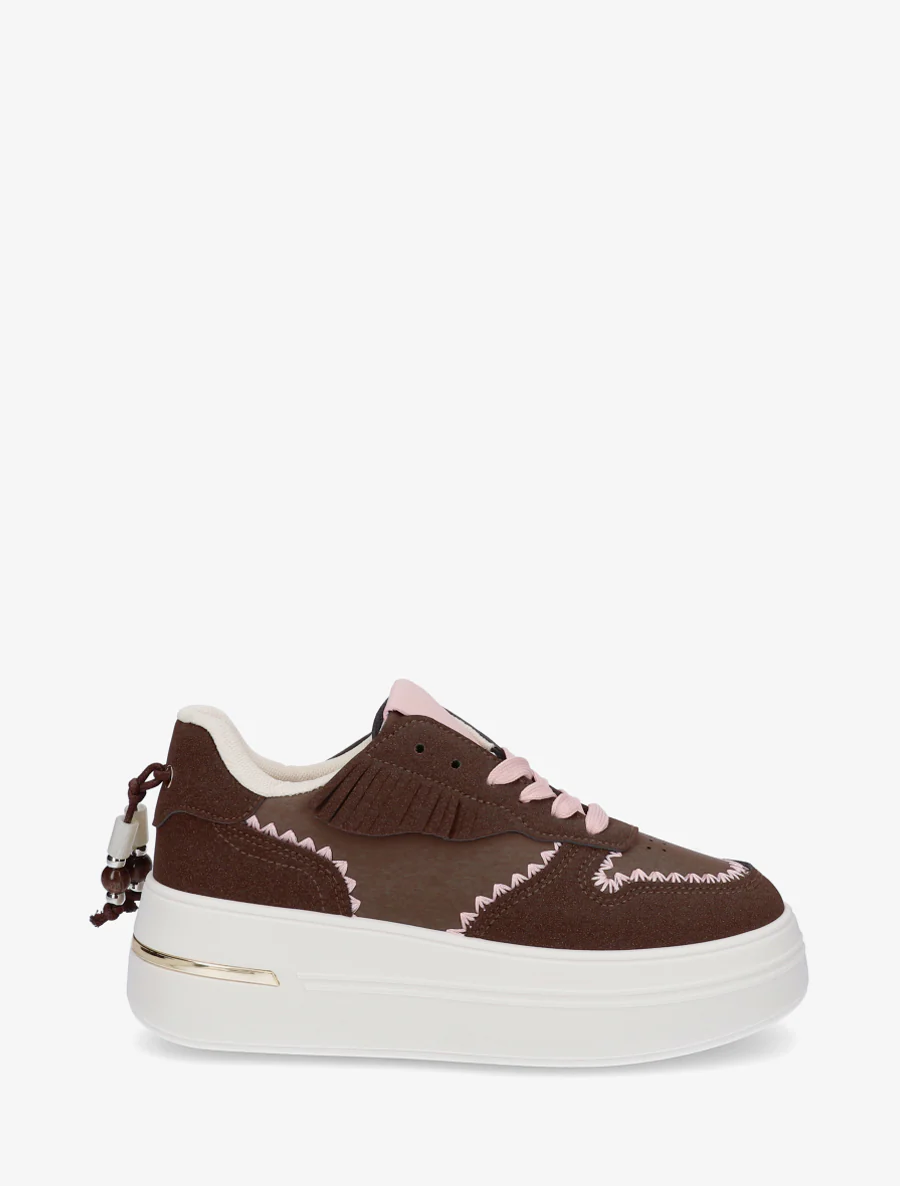 Plateau sneakers en kwastjes - Bruin