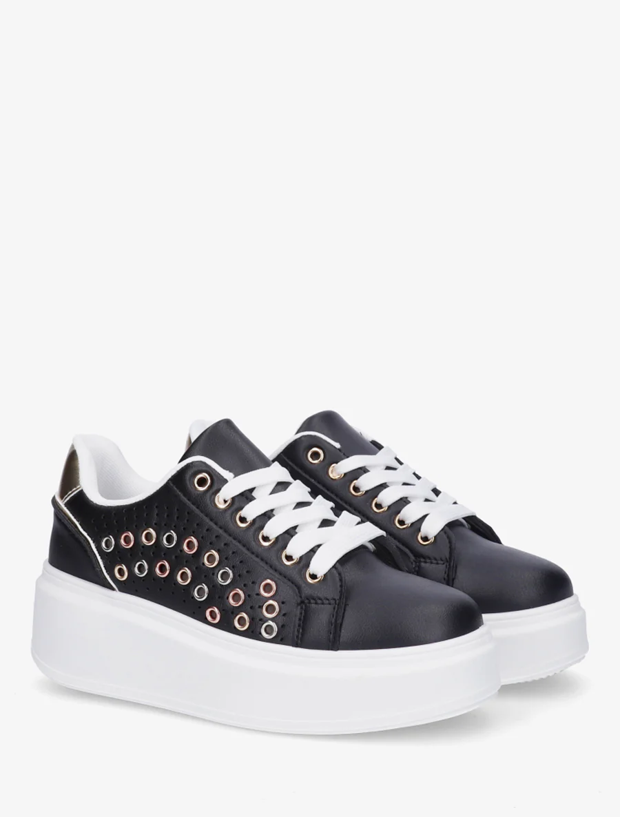 Plateauzolen sneakers met oogjes - Zwart - Image 4