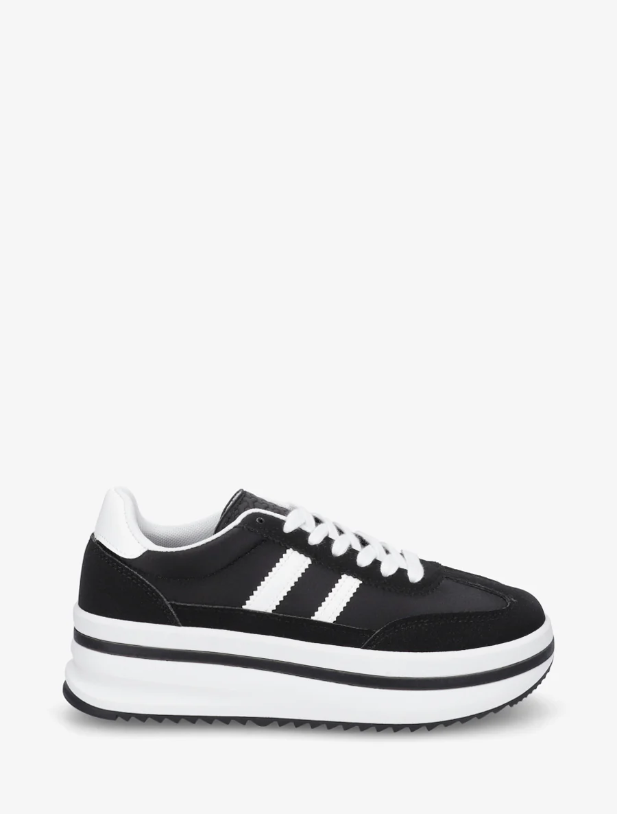 Platform sneakers met nubuck-effect inzetstuk - Zwart