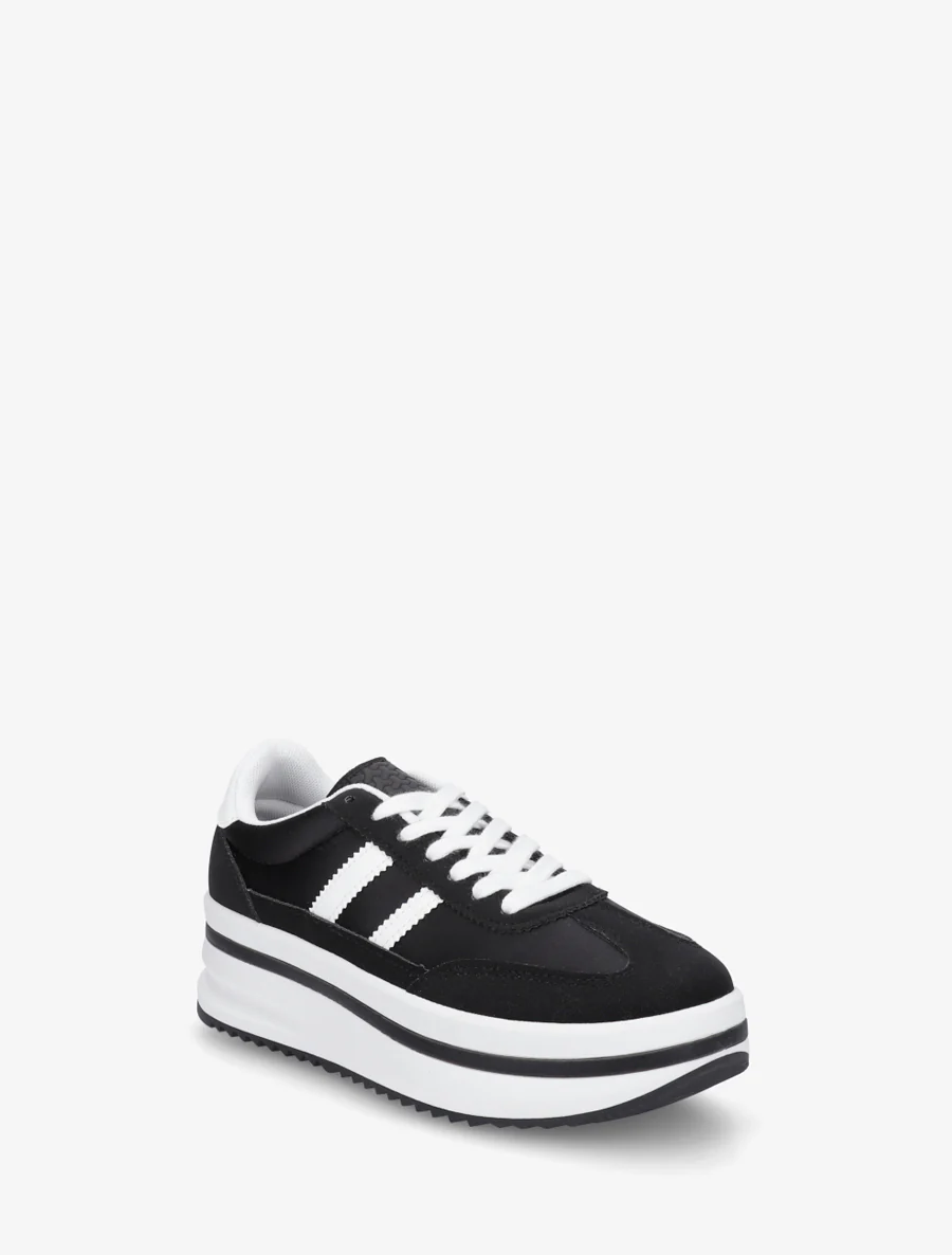 Platform sneakers met nubuck-effect inzetstuk - Zwart - Image 2