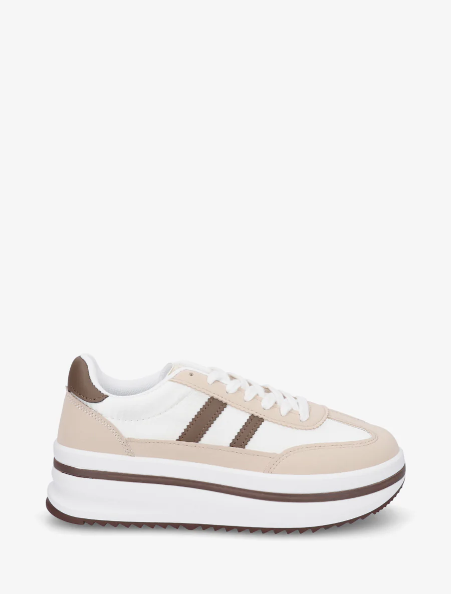 Platform sneakers met nubuck-effect inzetstuk - Beige