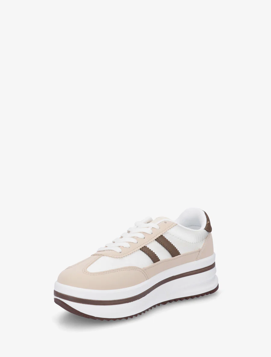 Platform sneakers met nubuck-effect inzetstuk - Beige - Image 3