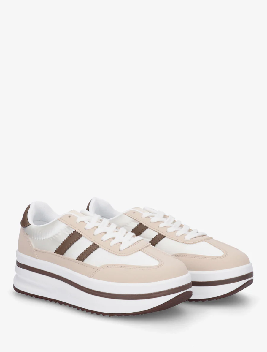 Platform sneakers met nubuck-effect inzetstuk - Beige - Image 4