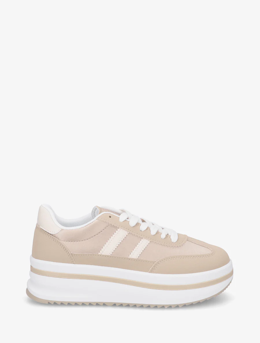 Platform sneakers met nubuck-effect inzetstuk - Kameel