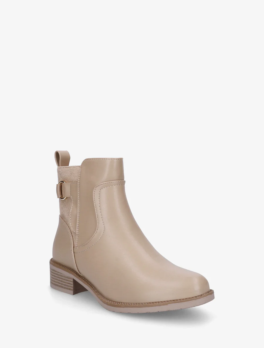 Platte laarsjes in imitatieleer en suèdine. - Donker beige - Image 2