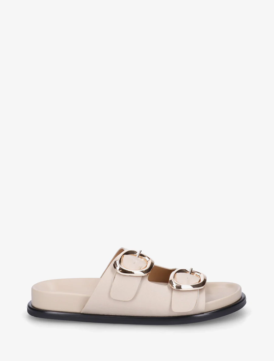 Platte muiltjes van imitatieleer met dubbele gespen - Beige