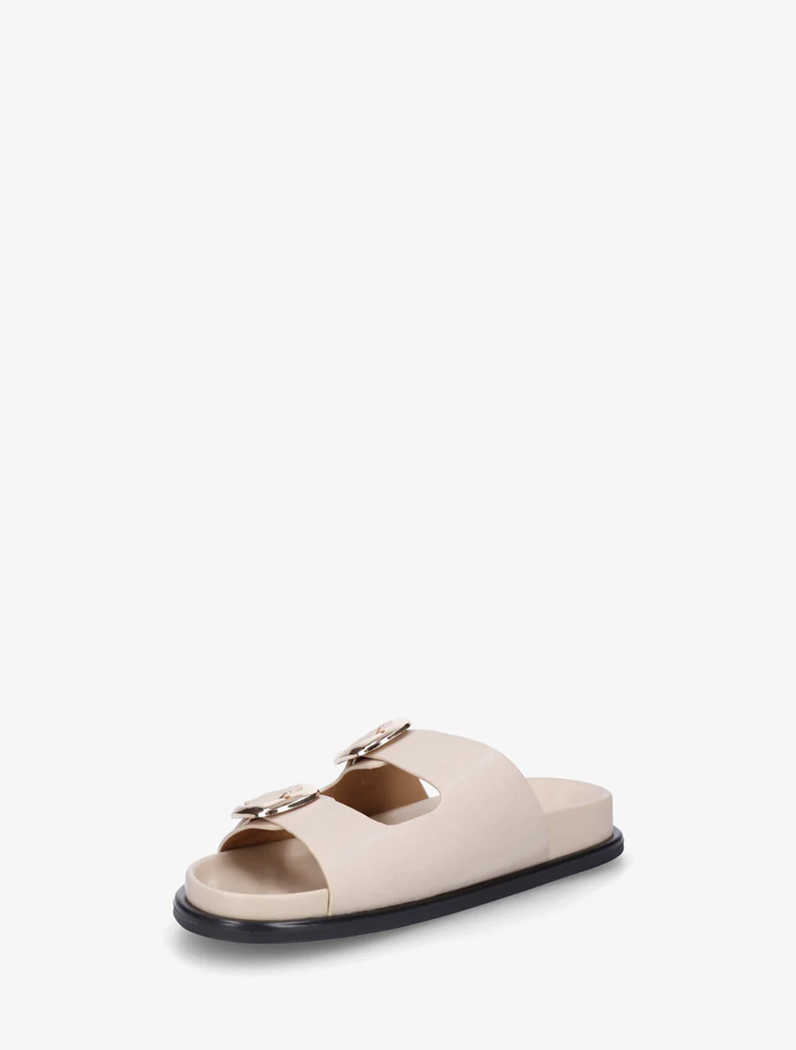 Platte muiltjes van imitatieleer met dubbele gespen - Beige - Image 3