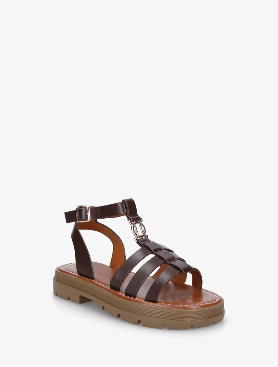 Platte sandalen in Spartaanse stijl - Bruin - Image 2