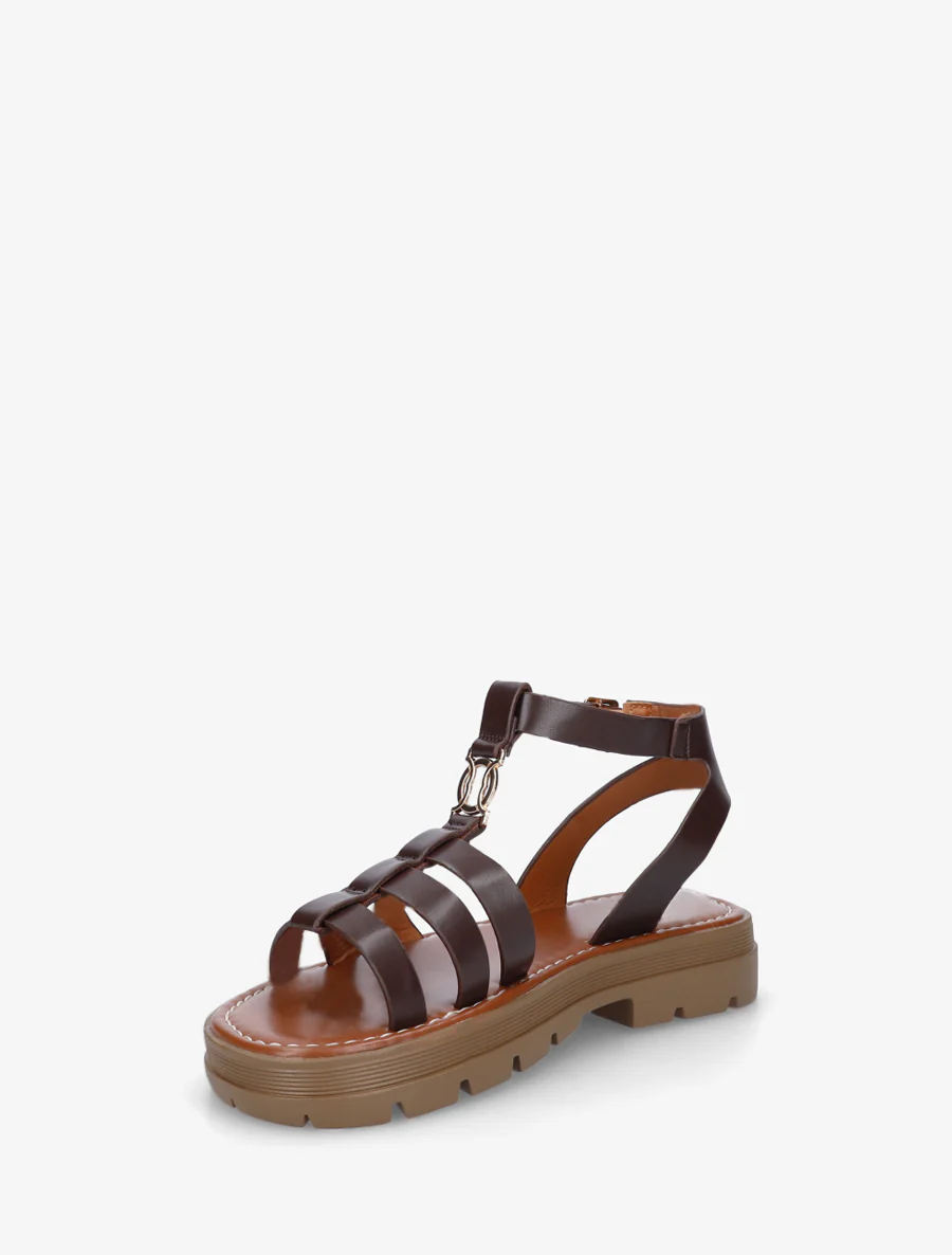 Platte sandalen in Spartaanse stijl - Bruin - Image 3