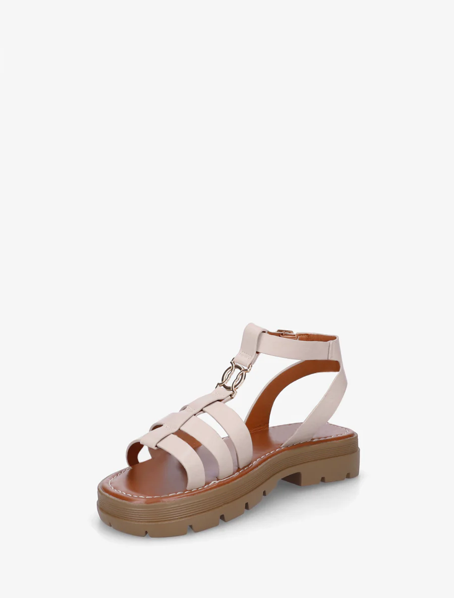 Platte sandalen in Spartaanse stijl - Beige - Image 3