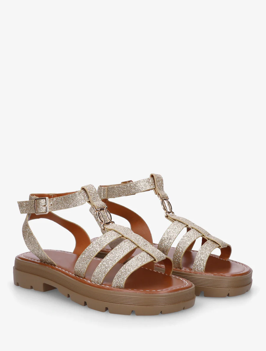 Platte sandalen in Spartaanse stijl - Goud - Image 4