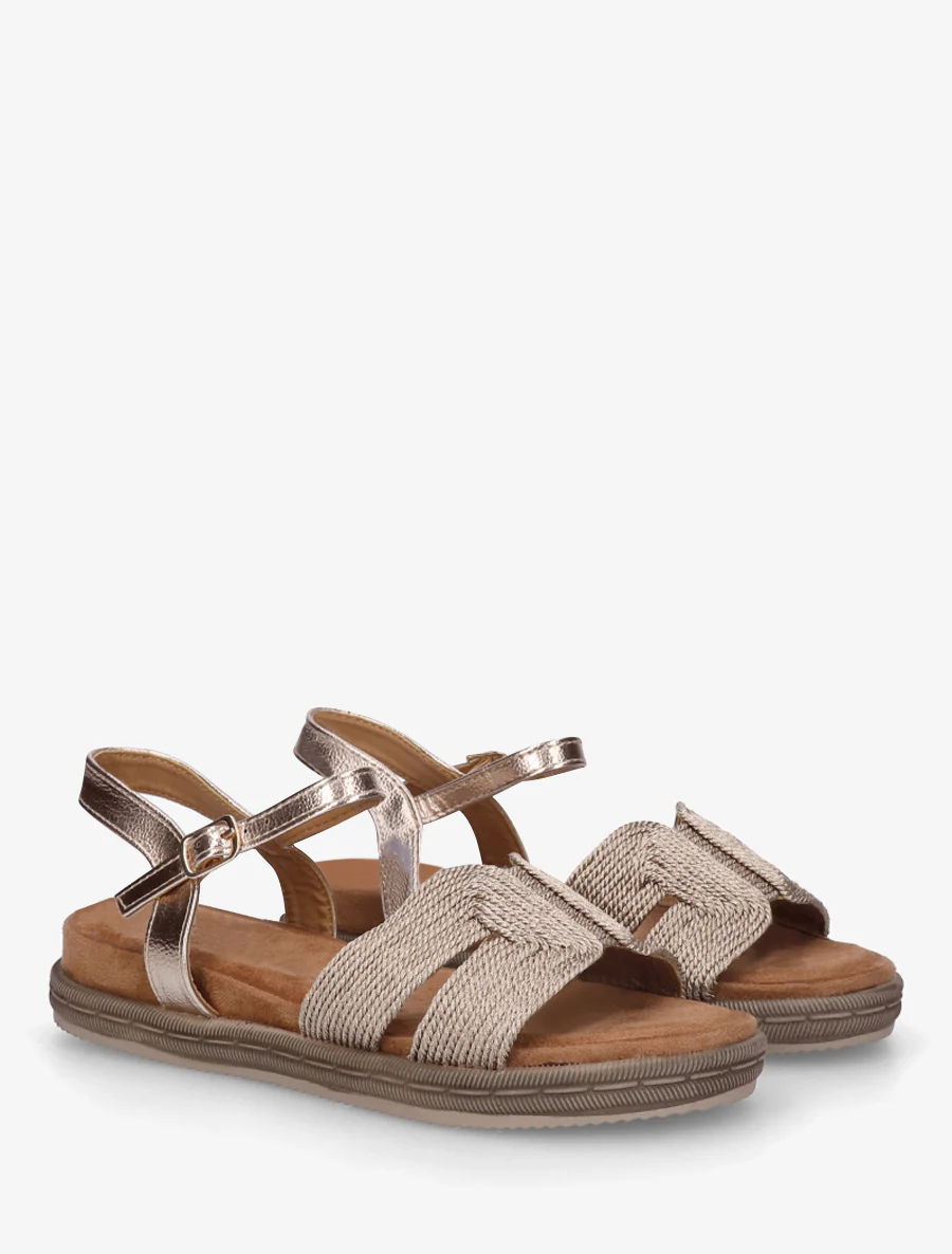 Platte sandalen met bandjes van koord. - Roségoud - Image 4
