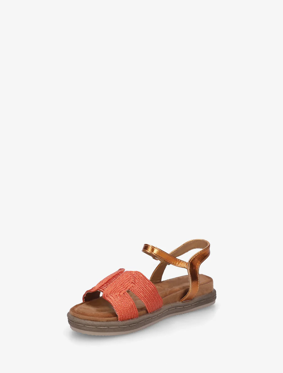 Platte sandalen met bandjes van koord. - Oranje - Image 3