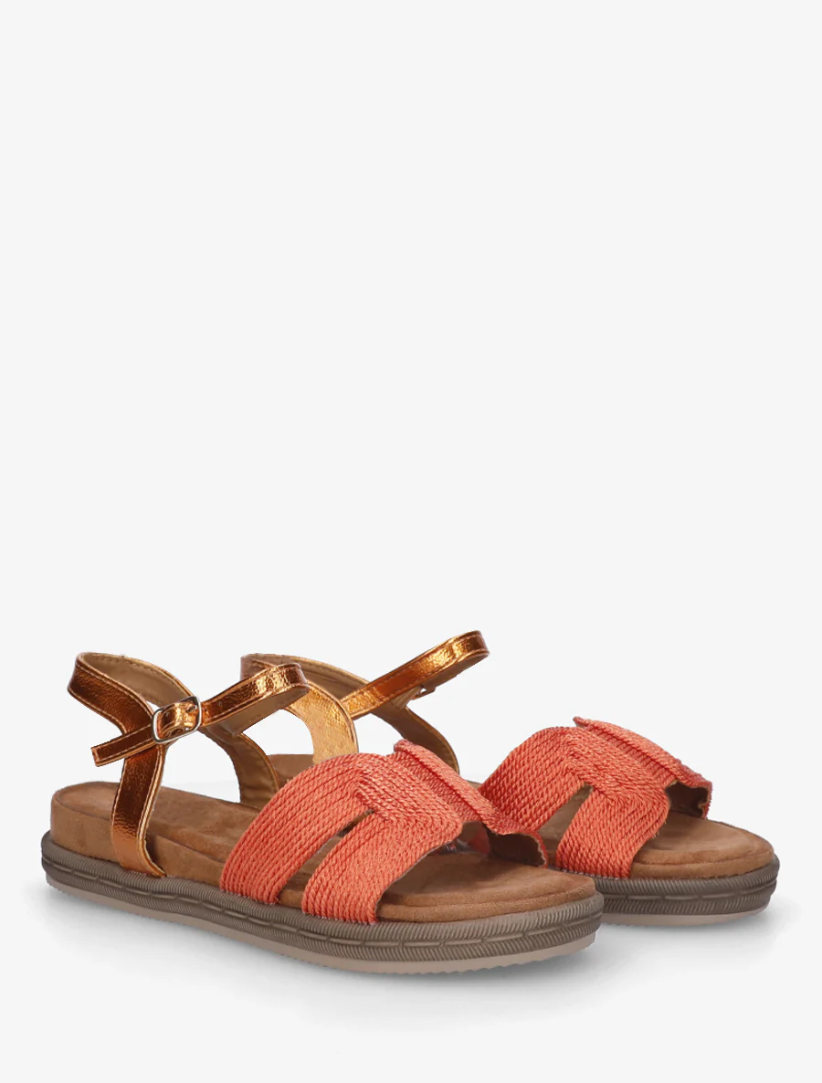 Platte sandalen met bandjes van koord. - Oranje - Image 4