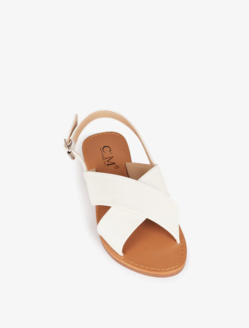 Platte sandalen met brede gekruiste banden - wit - Image 3