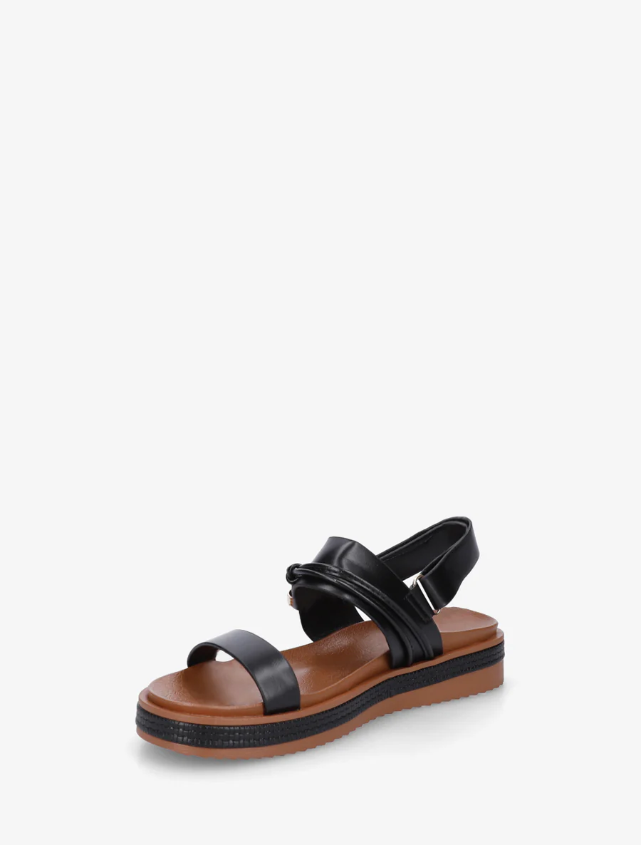 Platte sandalen met decoratieve metalen gesp. - Zwart - Image 3