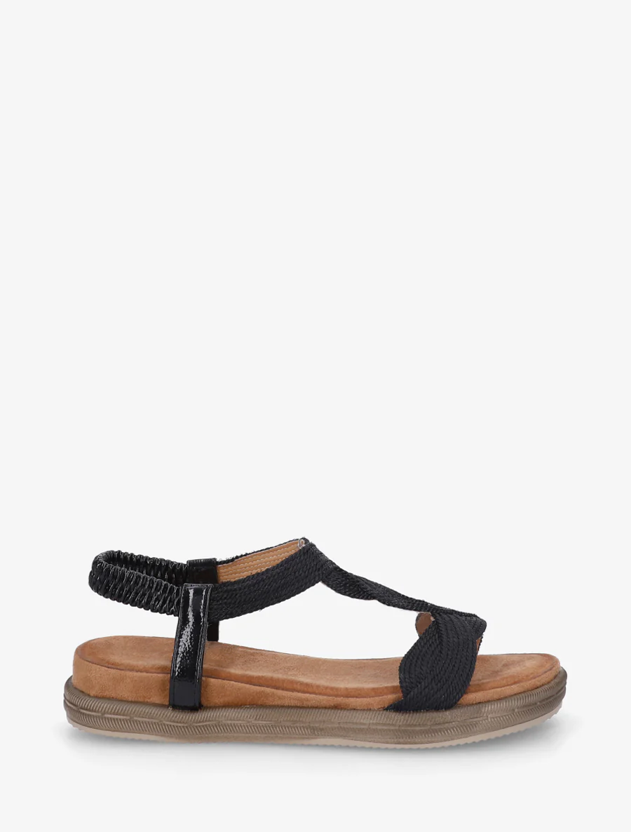 Platte sandalen met elastische enkelband - Zwart