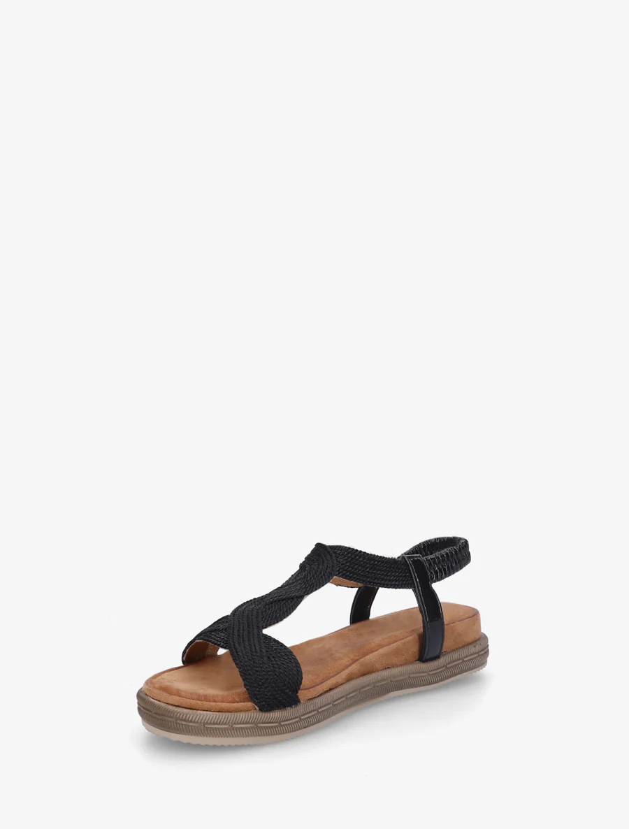 Platte sandalen met elastische enkelband - Zwart - Image 3