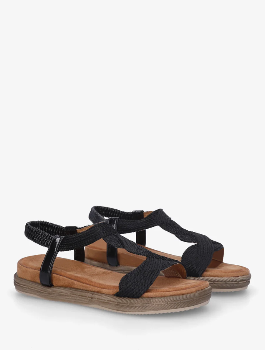 Platte sandalen met elastische enkelband - Zwart - Image 4