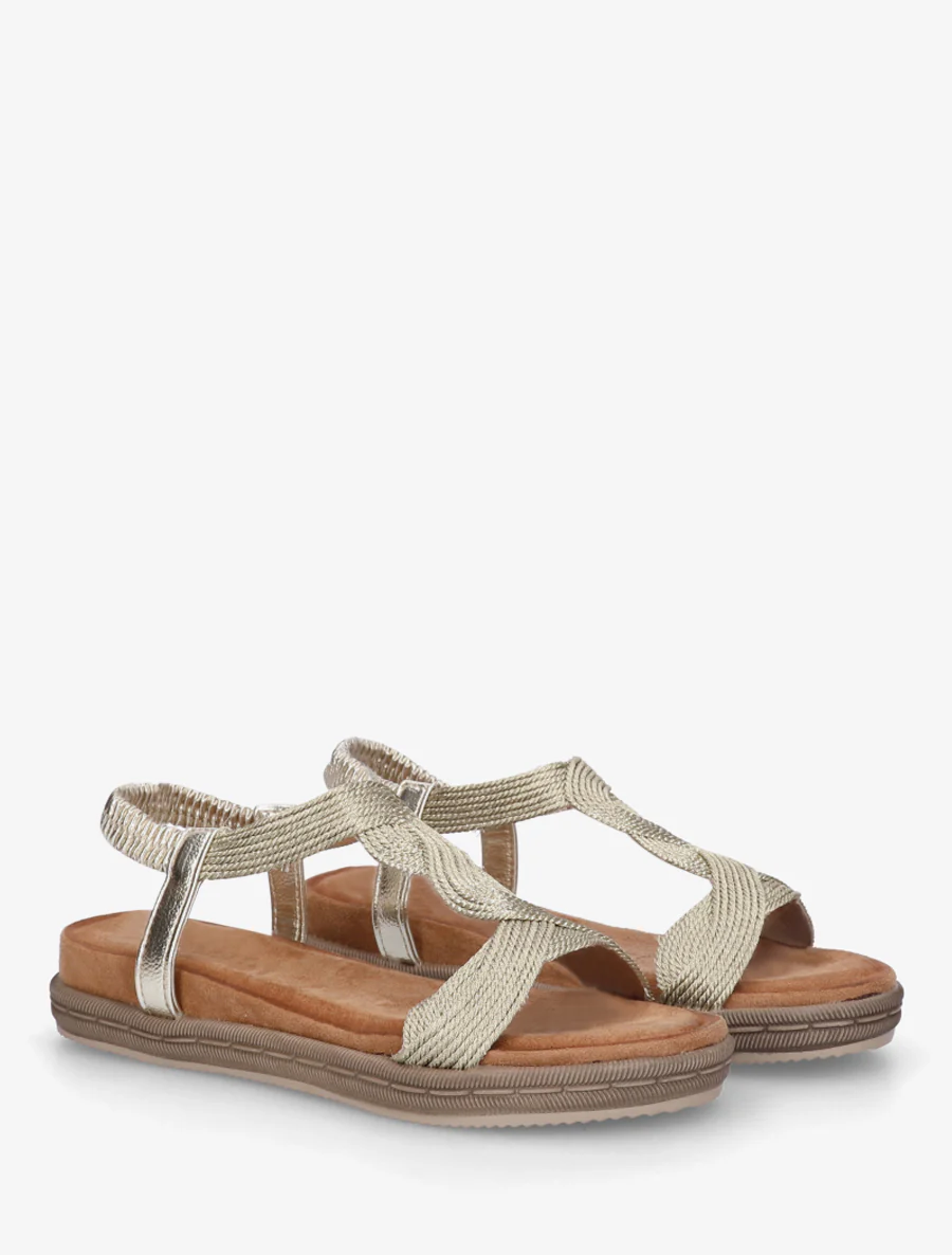 Platte sandalen met elastische enkelband - Goud - Image 4