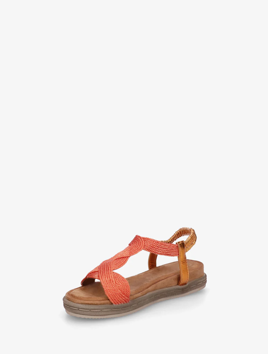 Platte sandalen met elastische enkelband - Oranje - Image 3