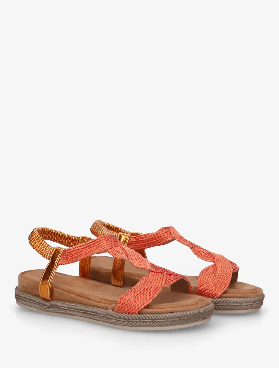 Platte sandalen met elastische enkelband - Oranje - Image 4