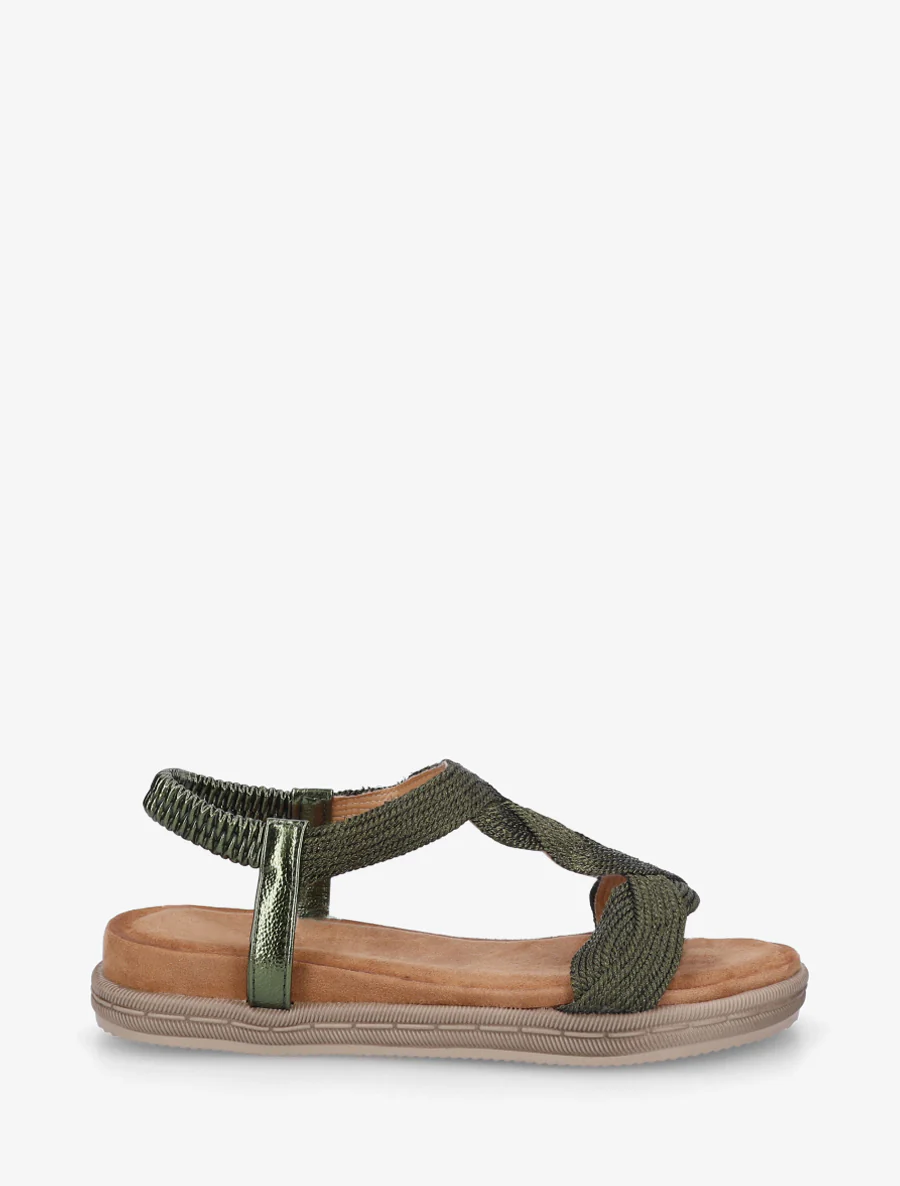 Platte sandalen met elastische enkelband - Kaki