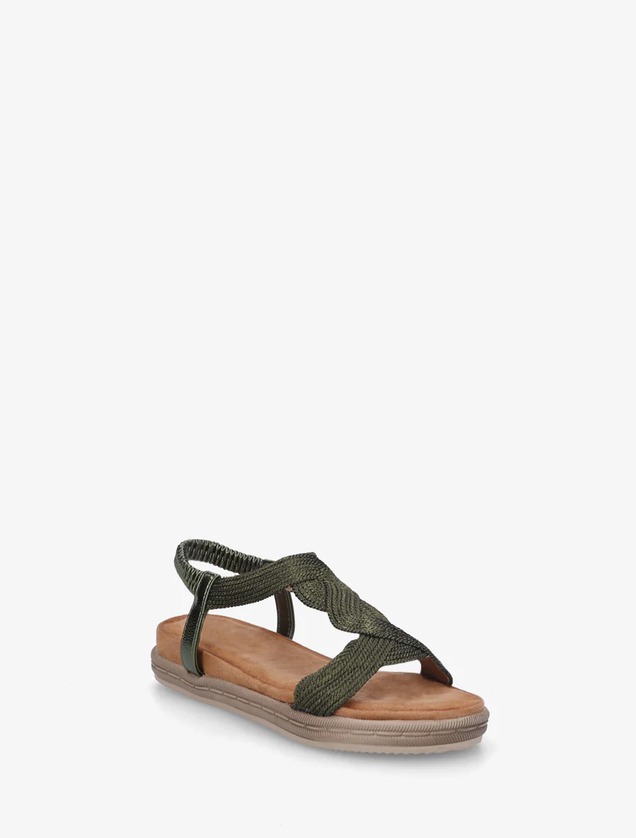 Platte sandalen met elastische enkelband - Kaki - Image 2
