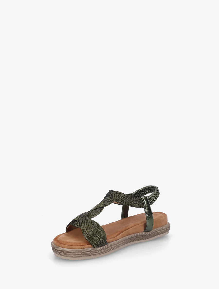 Platte sandalen met elastische enkelband - Kaki - Image 3