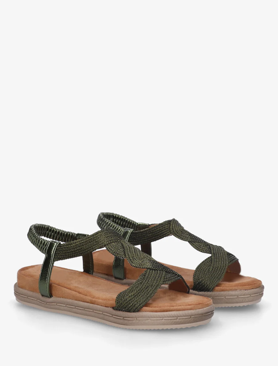 Platte sandalen met elastische enkelband - Kaki - Image 4