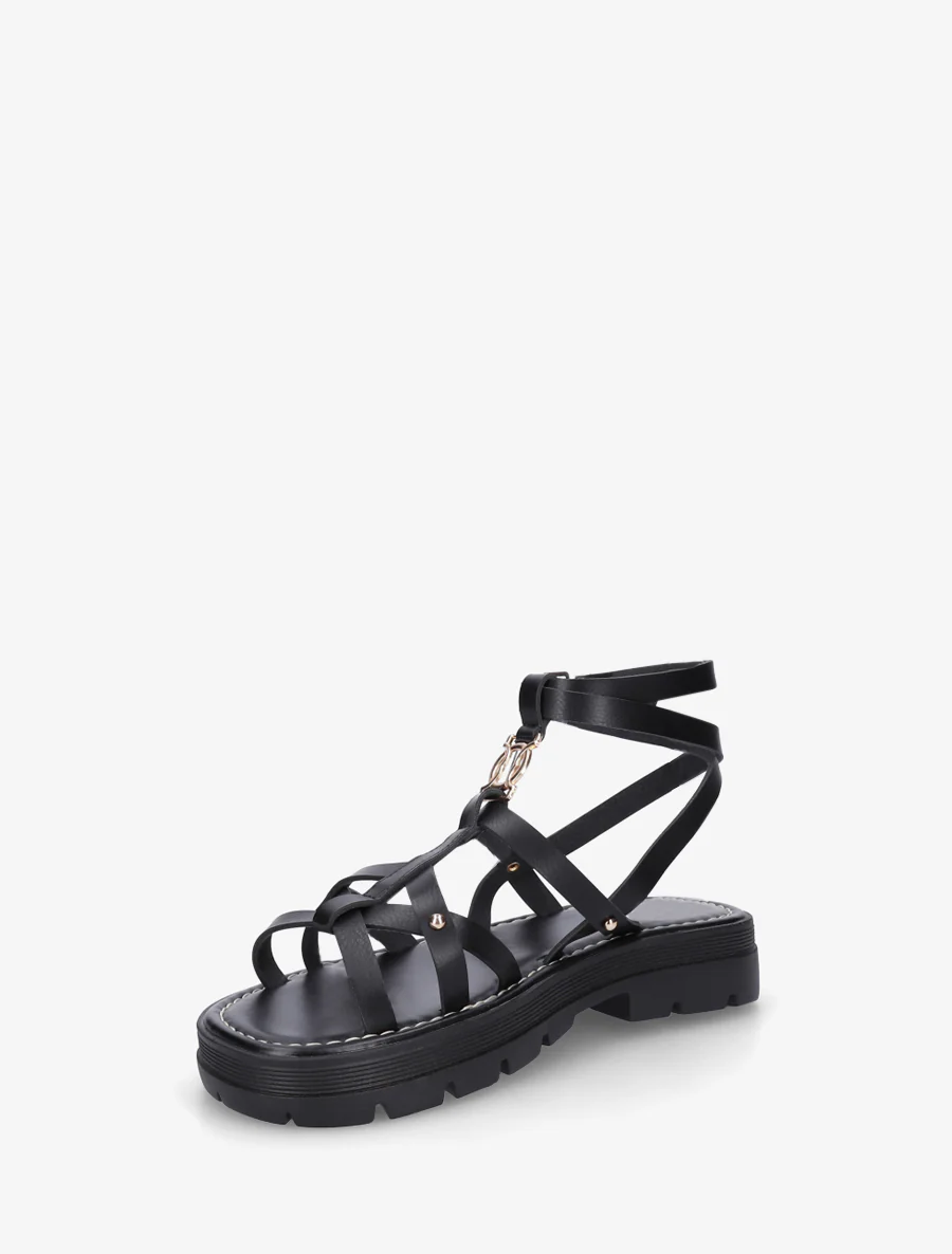 Platte sandalen met gekruiste bandjes - Zwart - Image 3