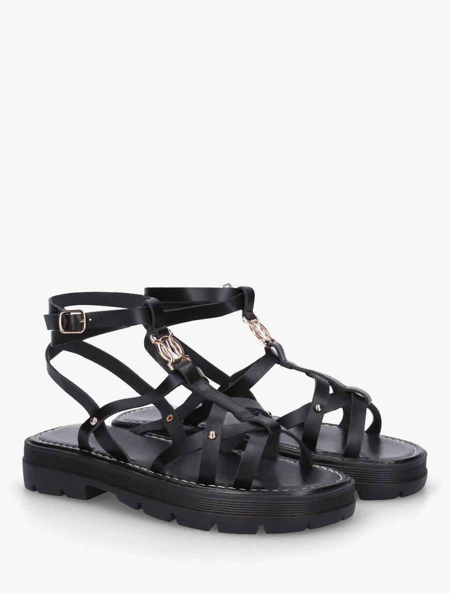 Platte sandalen met gekruiste bandjes - Zwart - Image 4