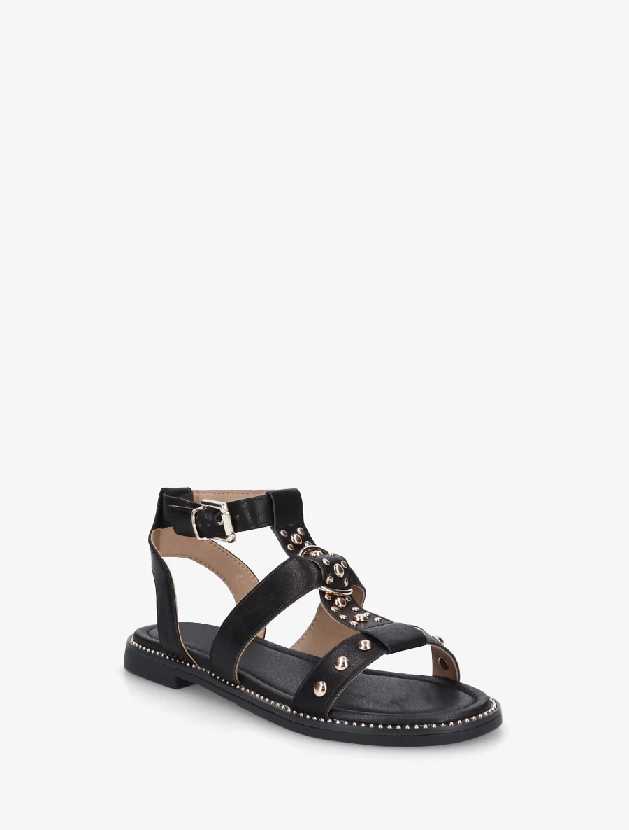 Platte sandalen met studs in imitatieleer. - Zwart - Image 2