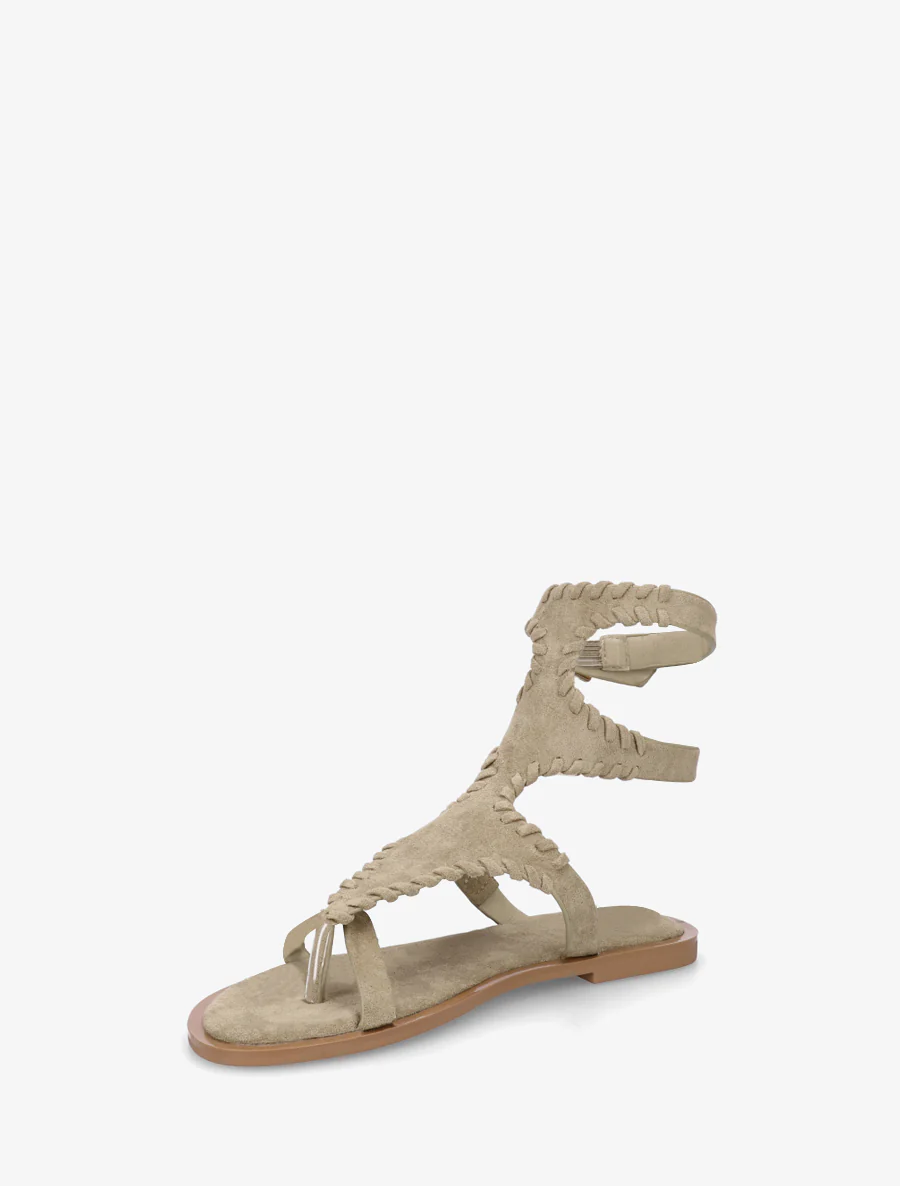 Platte sandalen met teenstuk en hoge schacht - Kaki - Image 3