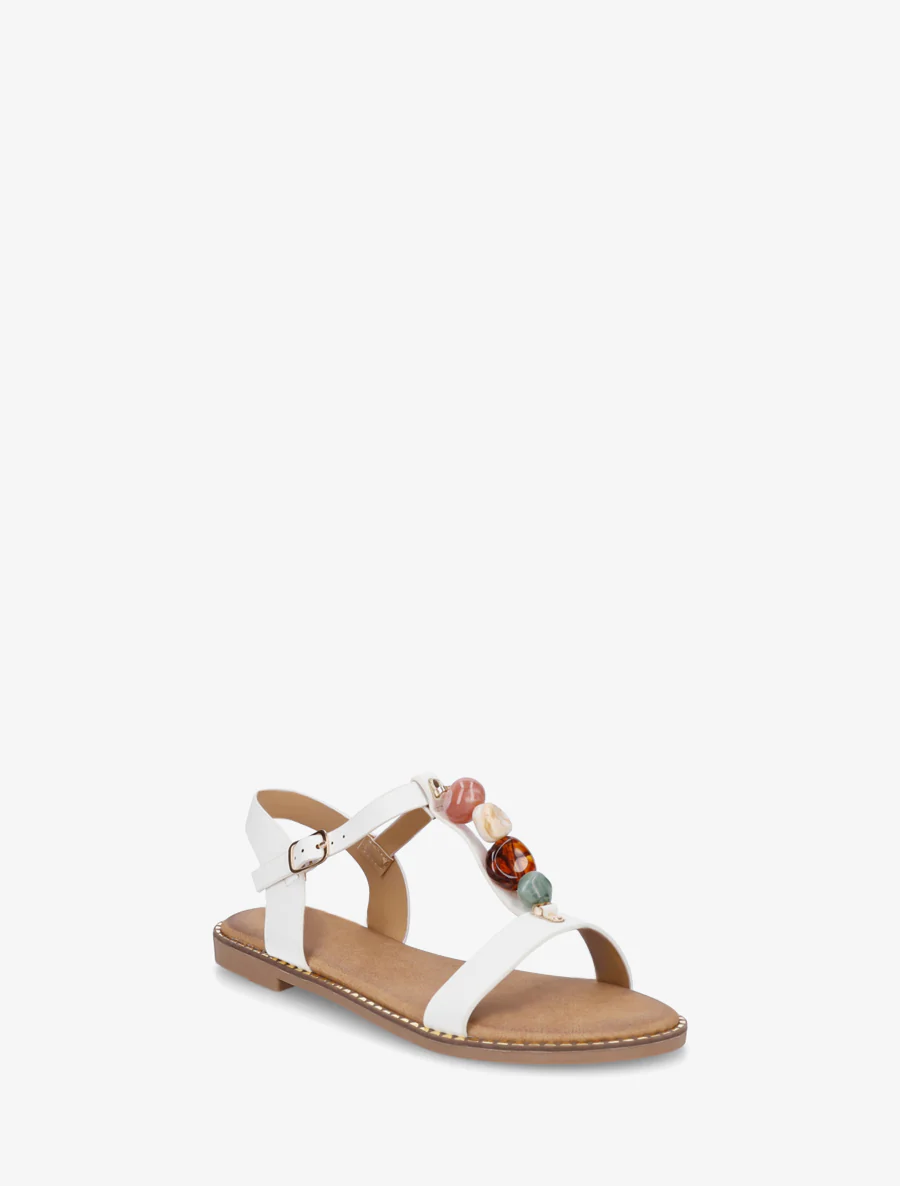 Platte sandalen van imitatieleer met gekleurde stenen - Wit - Image 2