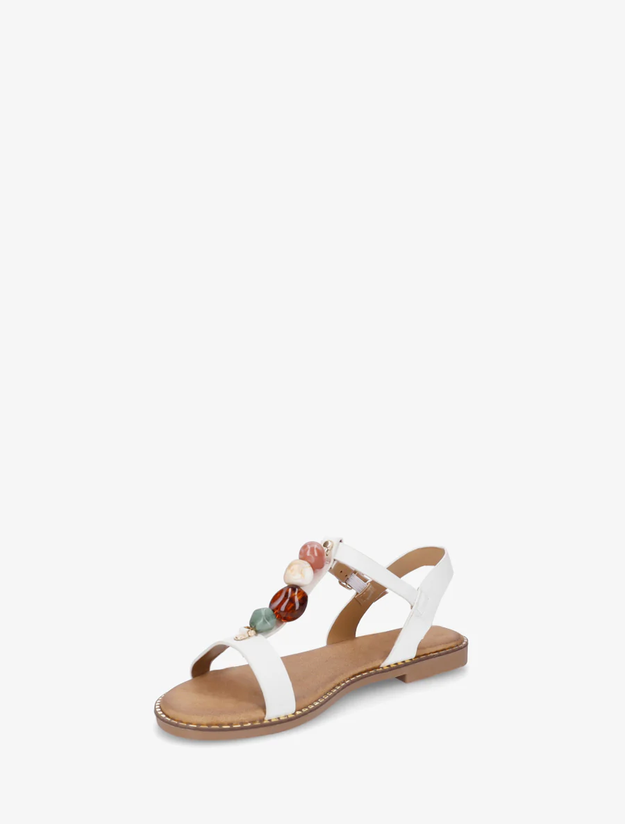 Platte sandalen van imitatieleer met gekleurde stenen - Wit - Image 3