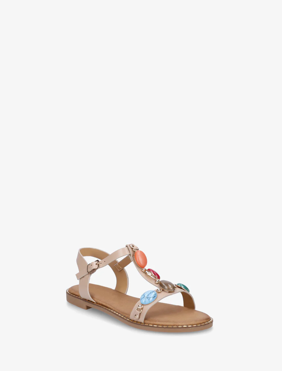 Platte sandalen van imitatieleer met harsstenen - Mol - Image 2