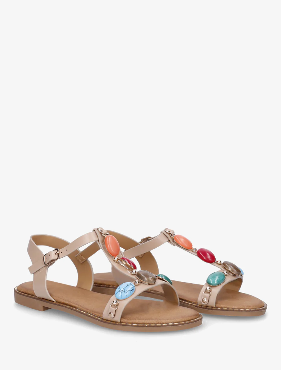 Platte sandalen van imitatieleer met harsstenen - Mol - Image 4