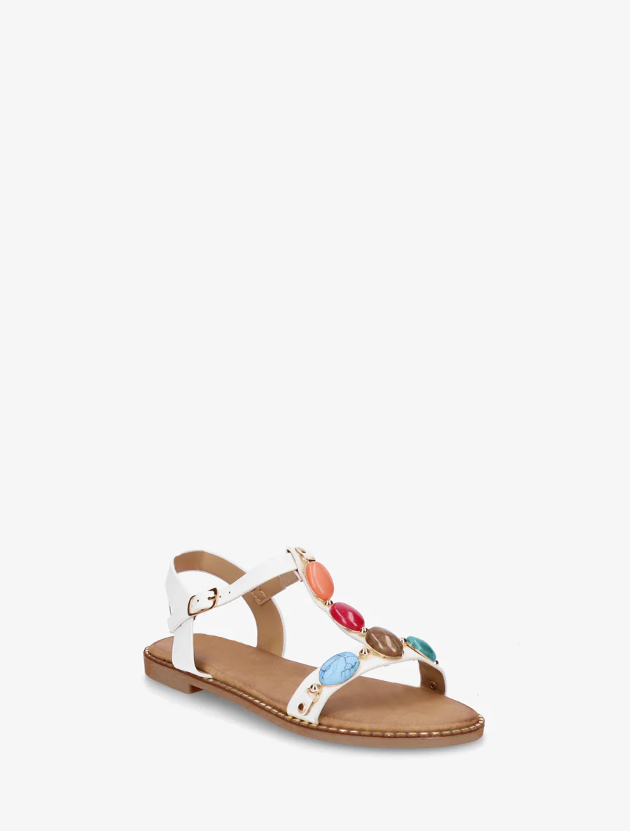 Platte sandalen van imitatieleer met harsstenen - Wit - Image 2