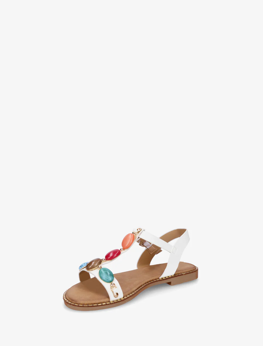 Platte sandalen van imitatieleer met harsstenen - Wit - Image 3