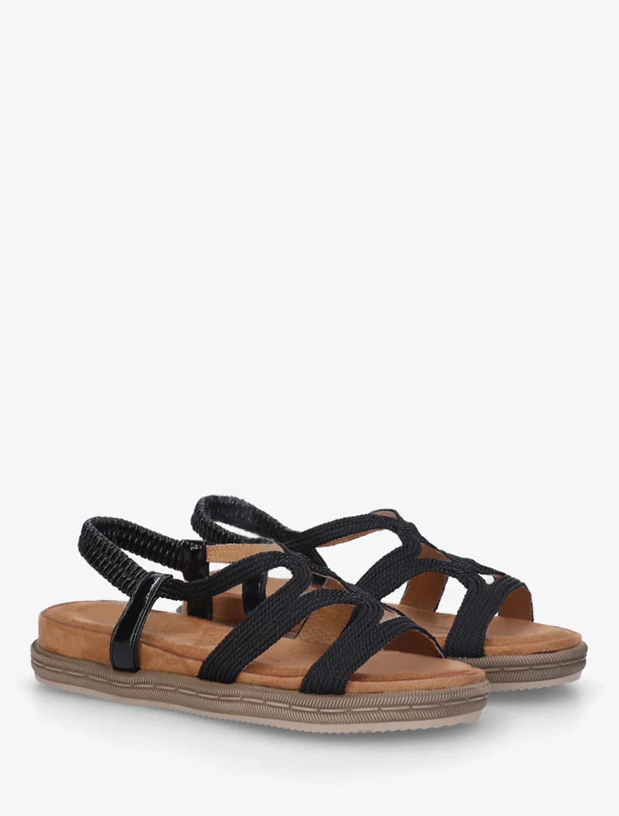 Platte sandalen van touwtjes - Zwart - Image 4